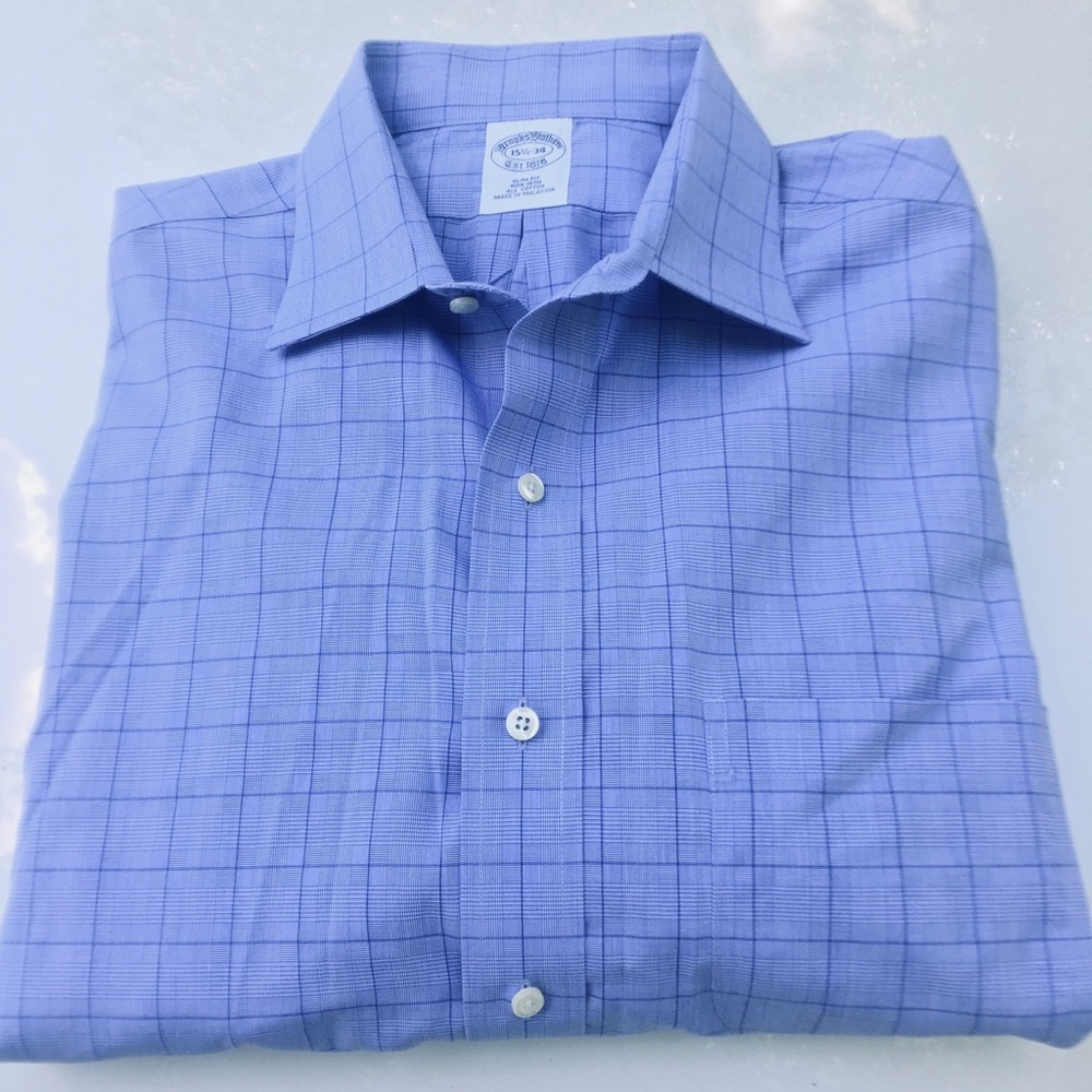 Brooks Brothers Blue Plaid, Slim Fit Dress Shirt